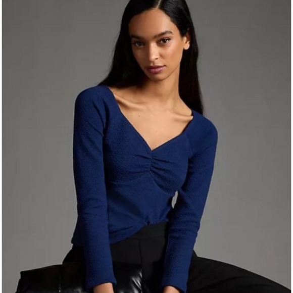 Anthropologie Maeve Blue Sweetheart Neckline Stretch‎ Top Women Size Medium NWT - Picture 2 of 9